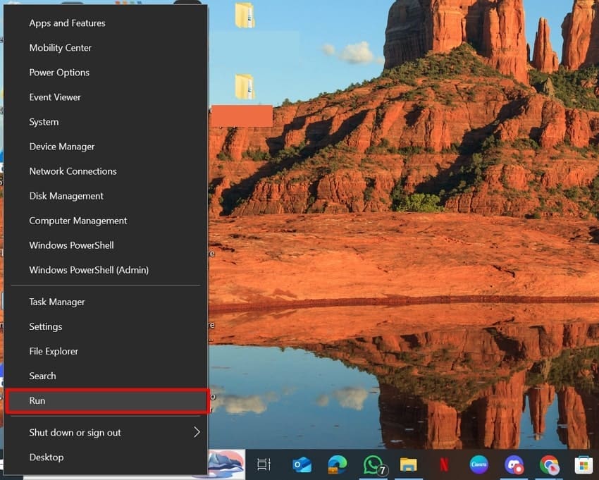 choose run option in windows menu